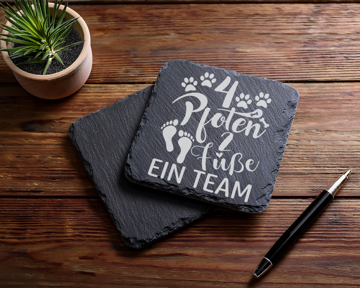 Schiefer Untersetzer 4 Pfoten 2 Füße Ein Team - Geschenk für Hundebesi – Bild 5