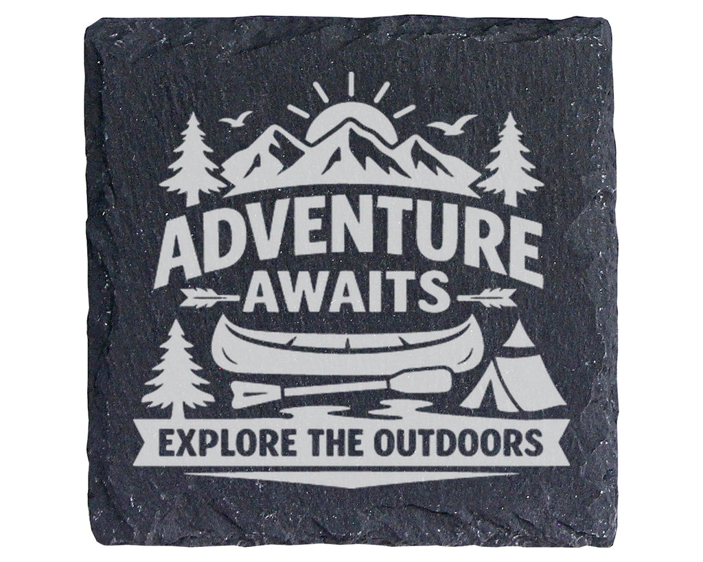 Schiefer Untersetzer Adventure Awaits Explore Outdoors - Geschenk für  – Bild 1