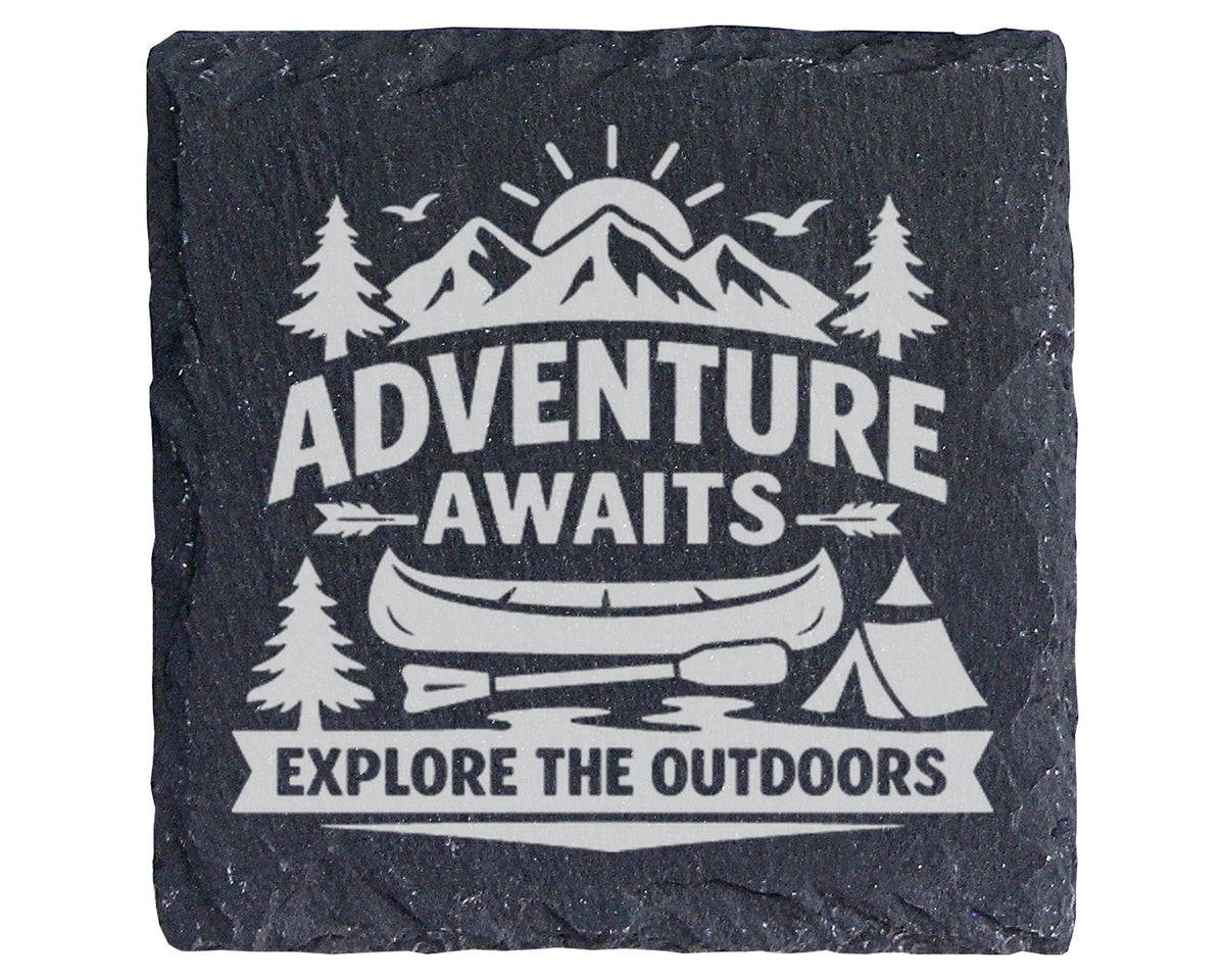Schiefer Untersetzer Adventure Awaits Explore Outdoors - Geschenk für  – Bild 1