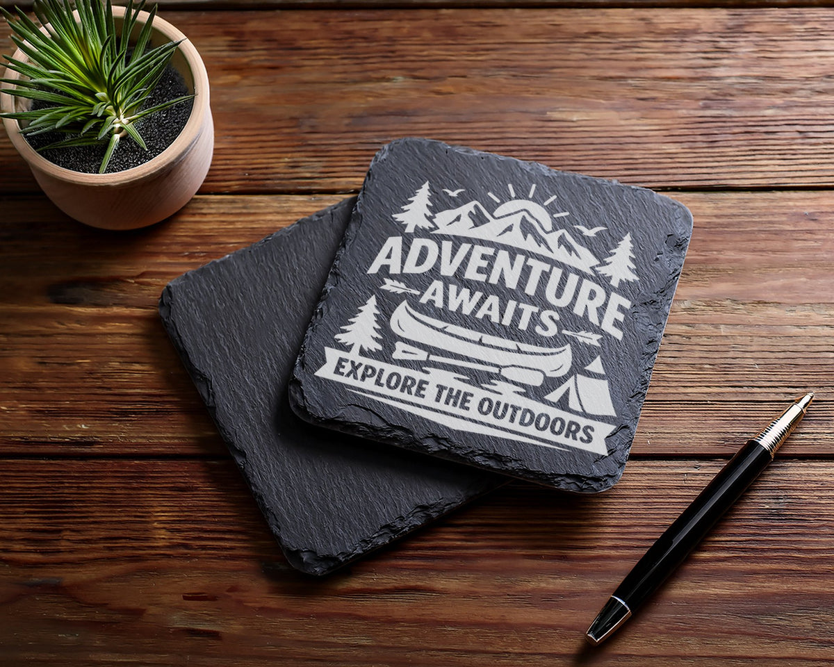 Schiefer Untersetzer Adventure Awaits Explore Outdoors - Geschenk für  – Bild 5