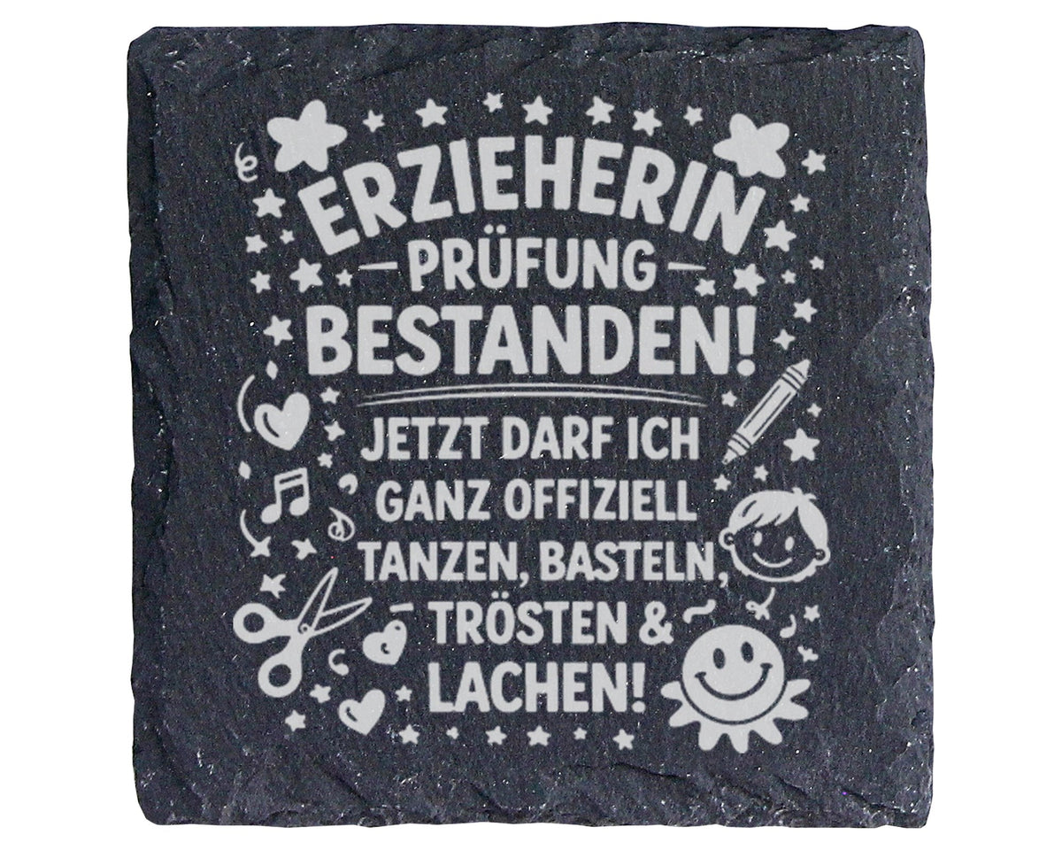Schiefer Untersetzer Erzieherin Prüfung Bestanden - Lustiger Spruch Ge – Bild 1