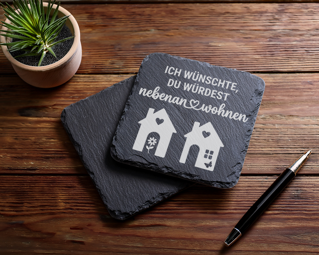 Schiefertafel Untersetzer Ich wünschte du würdest nebenan wohnen, Gesc – Bild 5