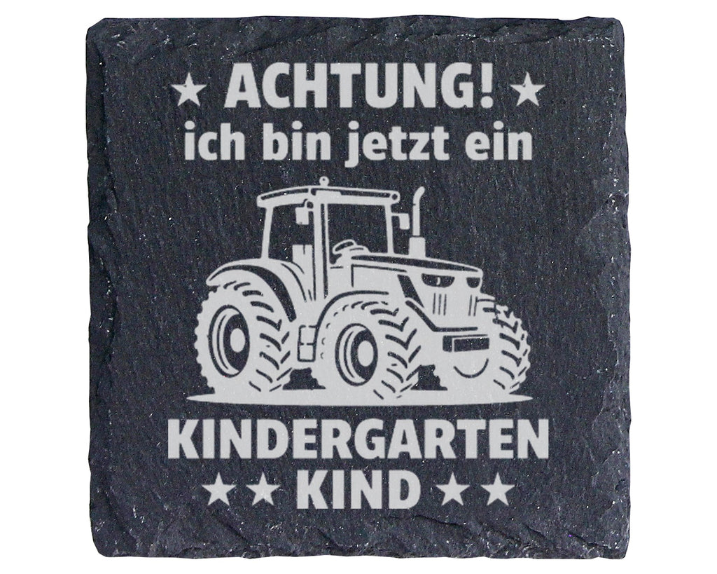 Schiefer Untersetzer Traktor Achtung Kindergarten Kind - Geschenk für  – Bild 1