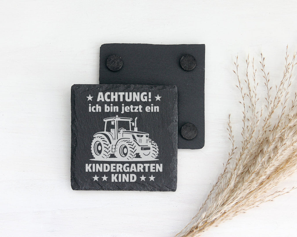 Schiefer Untersetzer Traktor Achtung Kindergarten Kind - Geschenk für  – Bild 2