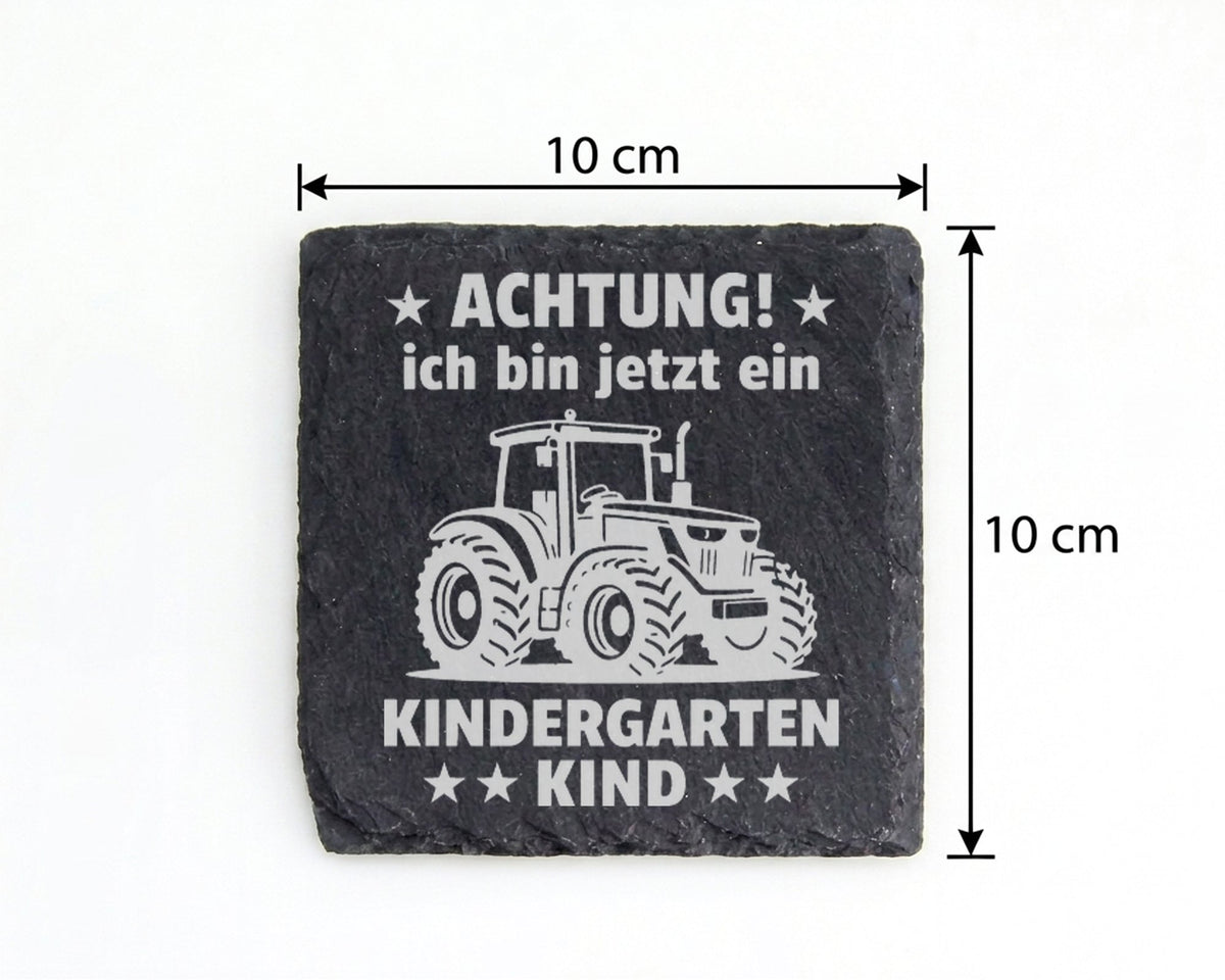 Schiefer Untersetzer Traktor Achtung Kindergarten Kind - Geschenk für  – Bild 4