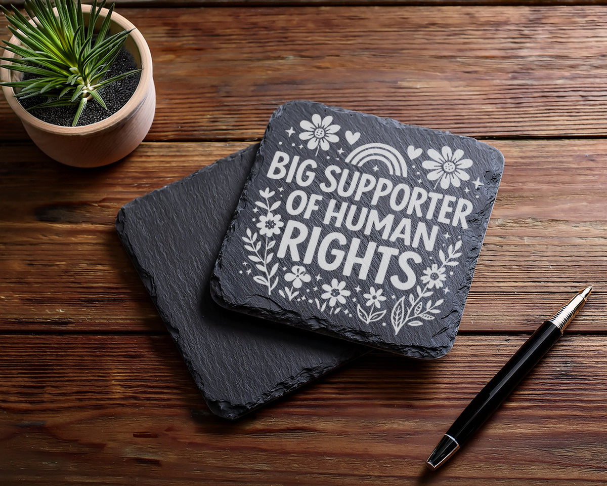 Schiefer Untersetzer Big Supporter Of Human Rights - Geschenk Für Akti – Bild 5