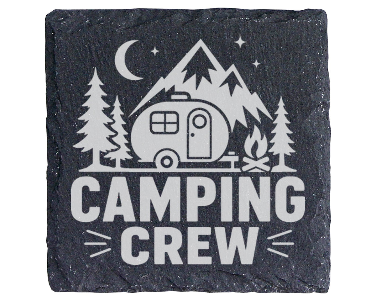 Schiefer Untersetzer Camping Crew Wohnwagen Berge - Geschenk für Campe – Bild 1