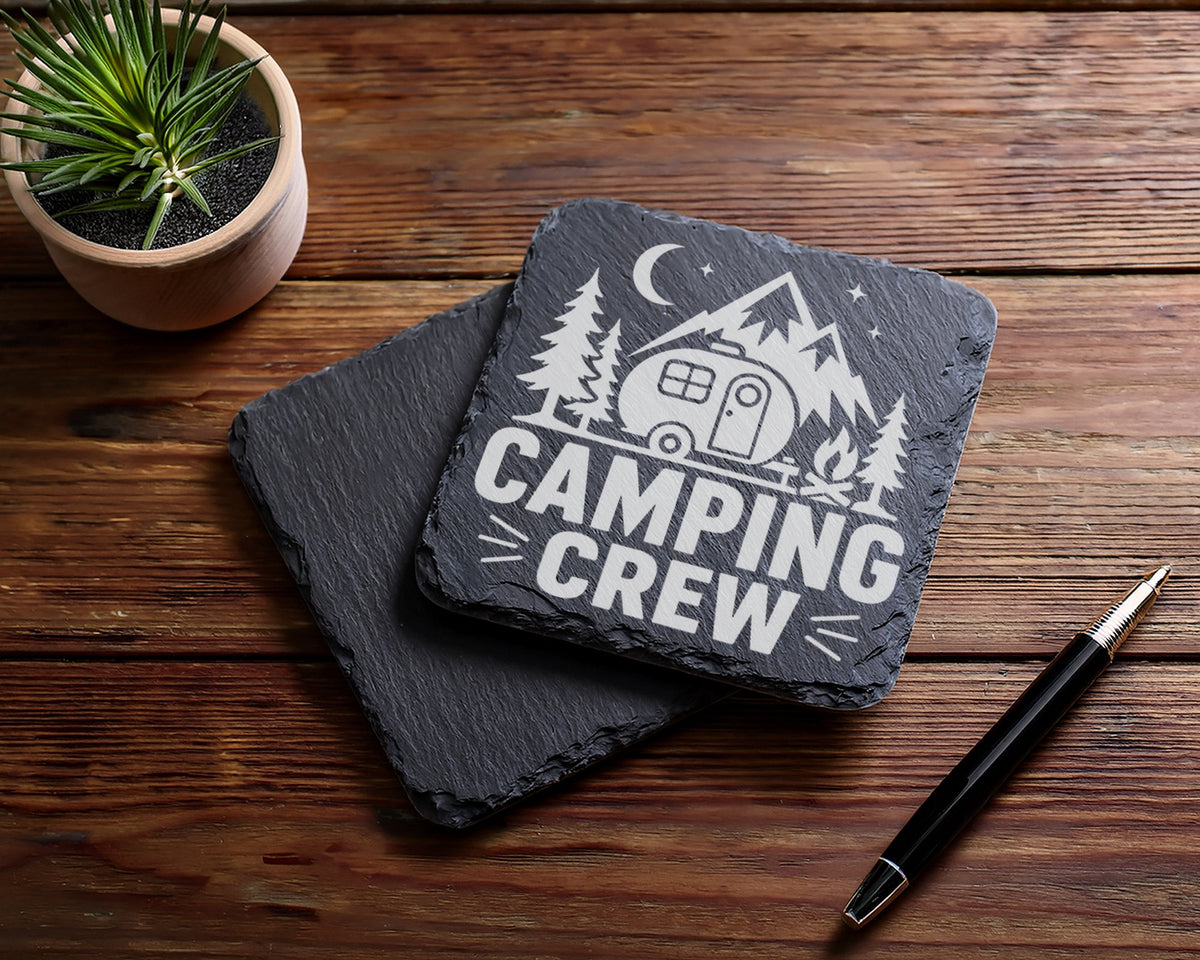 Schiefer Untersetzer Camping Crew Wohnwagen Berge - Geschenk für Campe – Bild 5