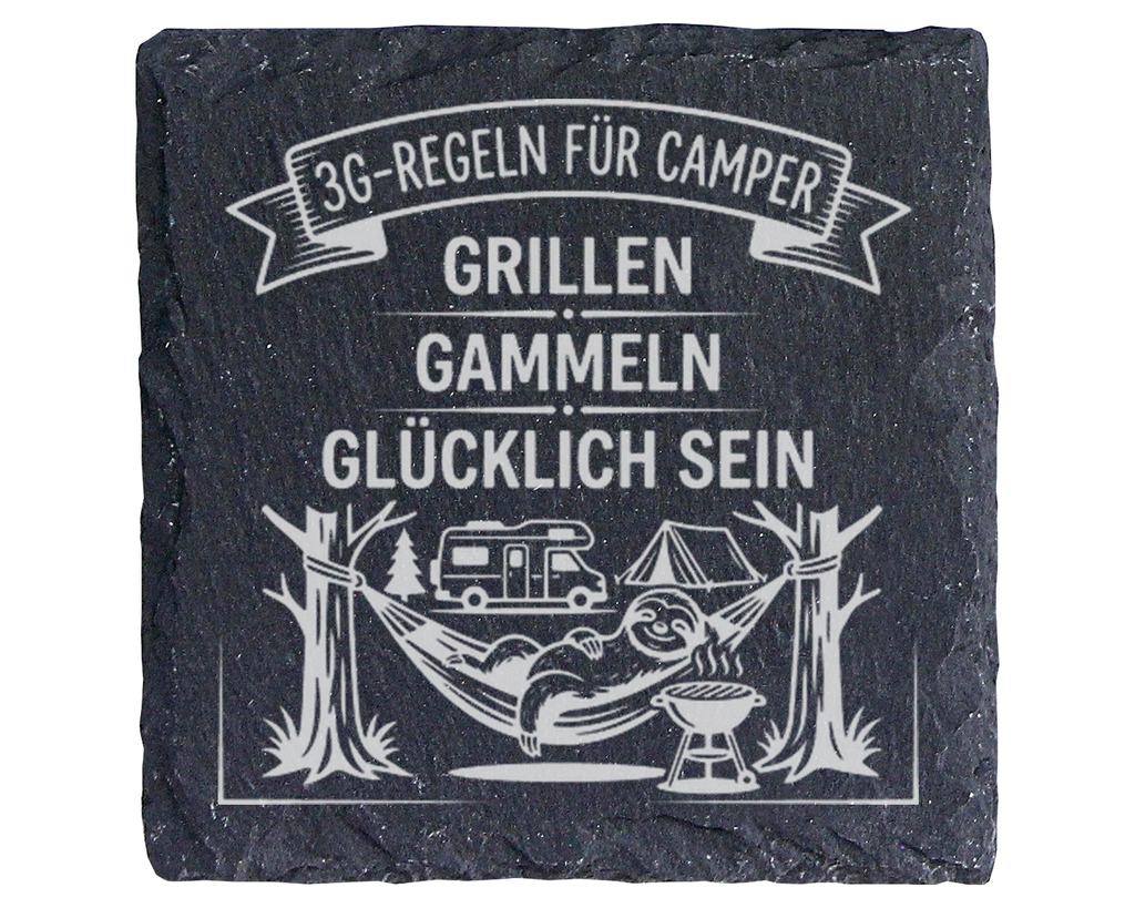 Schiefertafel Untersetzer Camping Geschenk 3G Regeln Camper lustige De – Bild 1
