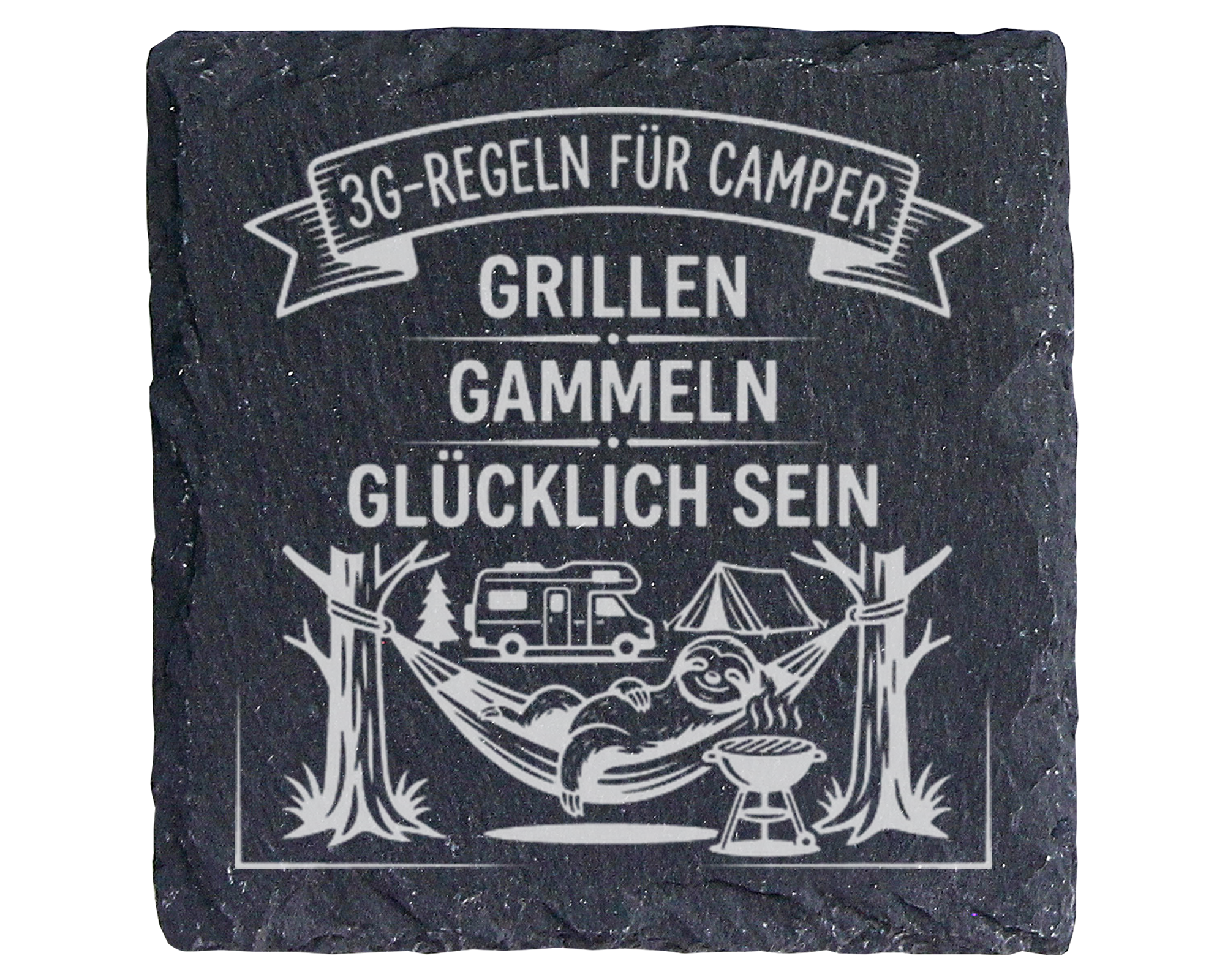 Schiefertafel Untersetzer Camping Geschenk 3G Regeln Camper lustige De – Bild 1