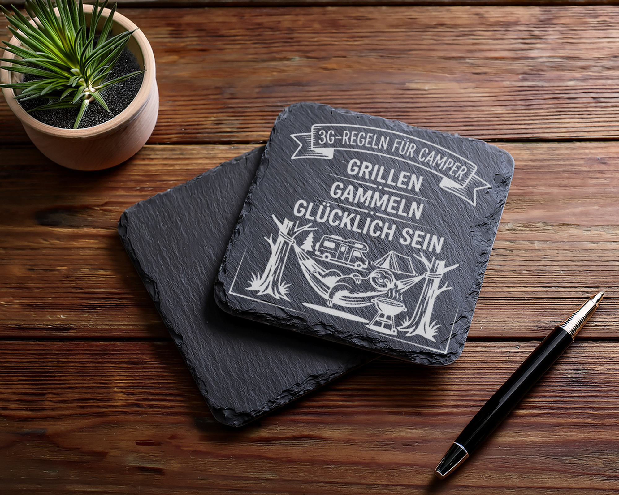 Schiefertafel Untersetzer Camping Geschenk 3G Regeln Camper lustige De – Bild 5