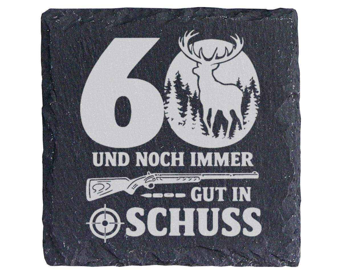 Schiefer Untersetzer 60 Gut In Schuss Hirsch - Geschenk Für Jäger Zum  – Bild 1