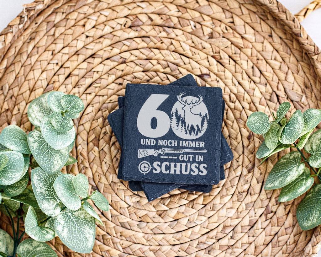 Schiefer Untersetzer 60 Gut In Schuss Hirsch - Geschenk Für Jäger Zum  – Bild 3