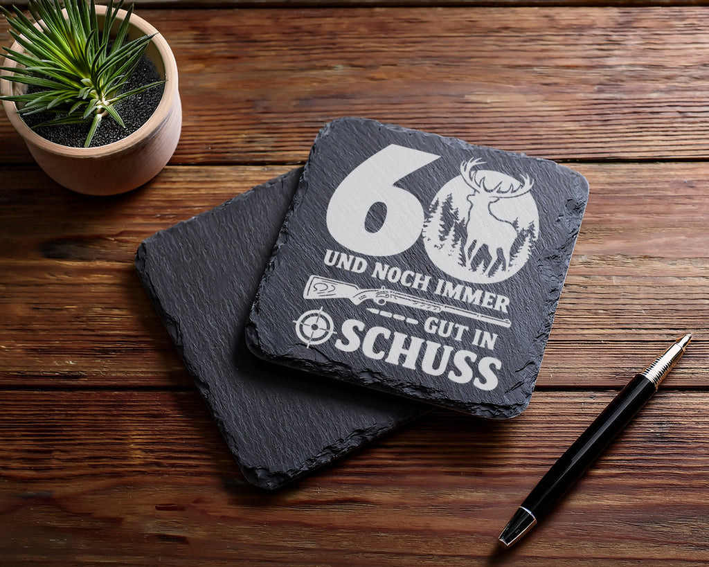 Schiefer Untersetzer 60 Gut In Schuss Hirsch - Geschenk Für Jäger Zum  – Bild 5