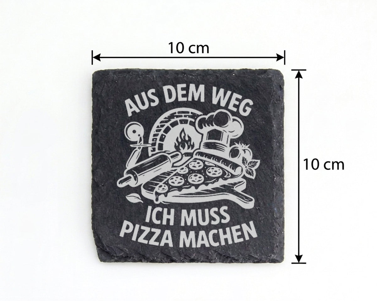 Schiefer Untersetzer Aus Dem Weg Ich Muss Pizza Machen - Geschenk für  – Bild 4