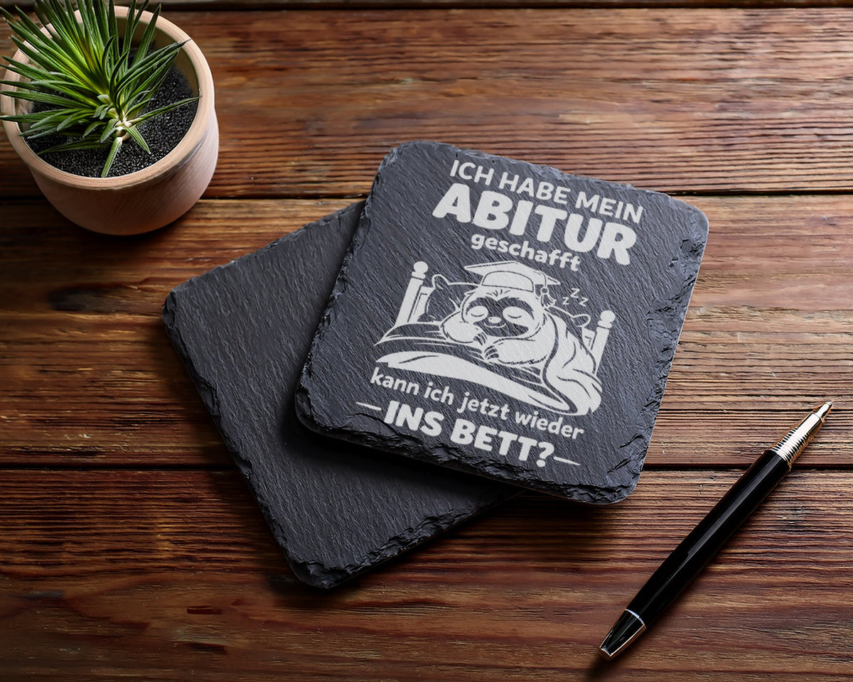 Schiefer Untersetzer Faultier Abitur Geschafft Ins Bett - Geschenk für – Bild 5
