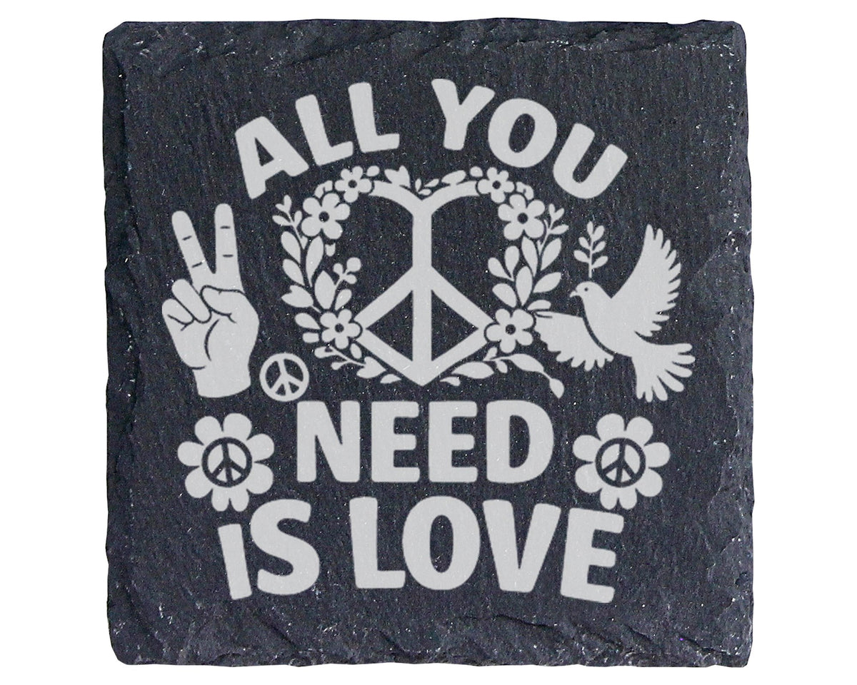 Schiefer Untersetzer All You Need Is Love Peace Zeichen - Geschenk für – Bild 1