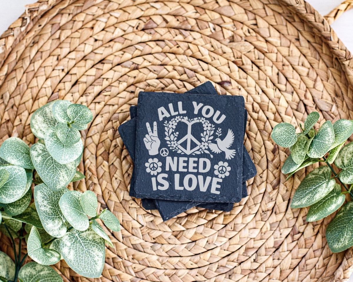 Schiefer Untersetzer All You Need Is Love Peace Zeichen - Geschenk für – Bild 3