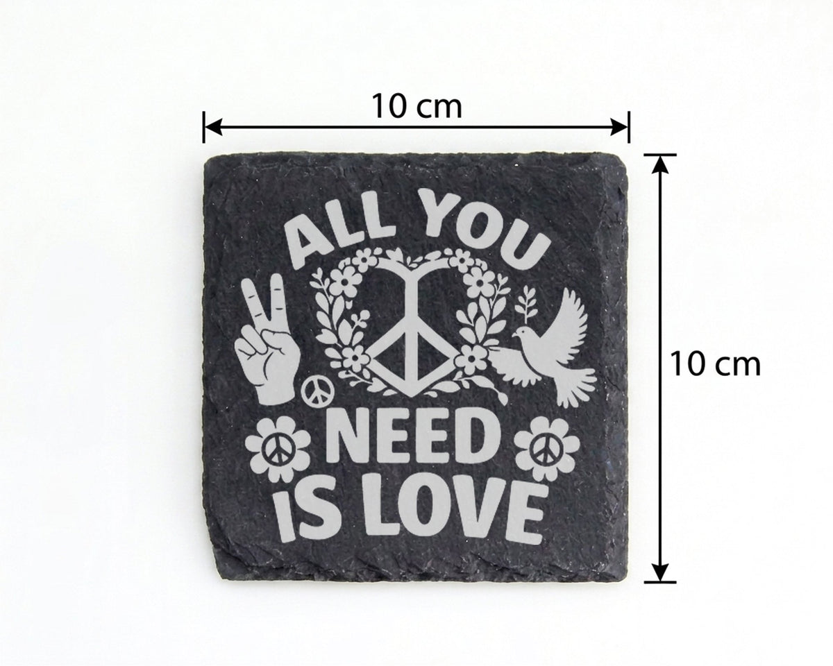 Schiefer Untersetzer All You Need Is Love Peace Zeichen - Geschenk für – Bild 4