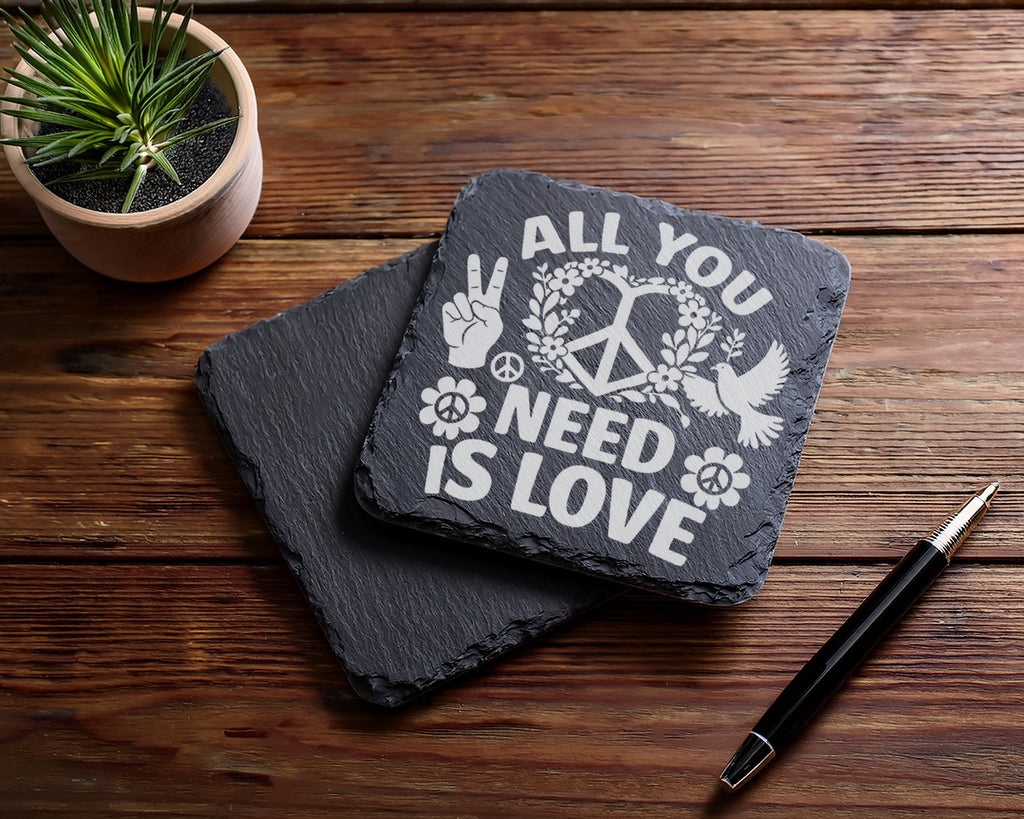 Schiefer Untersetzer All You Need Is Love Peace Zeichen - Geschenk für – Bild 5