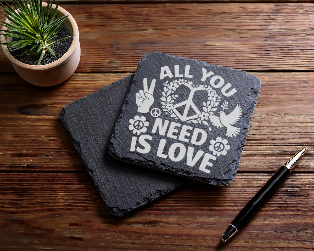 Schiefer Untersetzer All You Need Is Love Peace Zeichen - Geschenk für – Bild 5