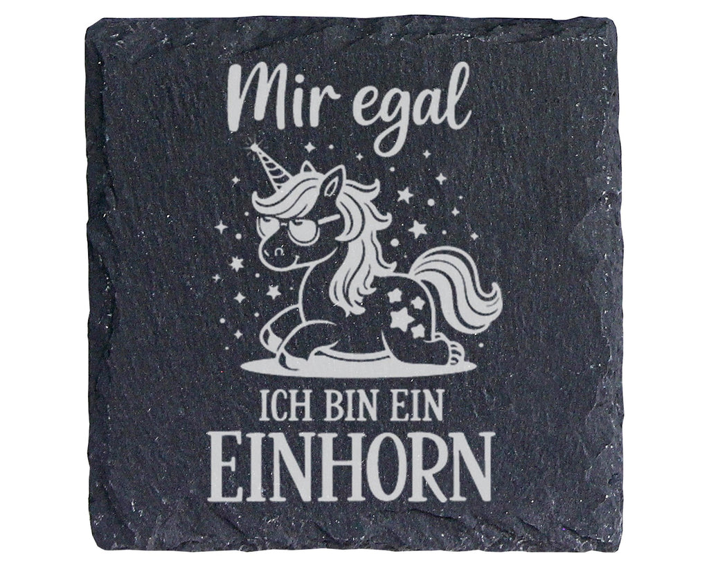 Schiefer Untersetzer Einhorn Mir Egal Spruch - Lustiges Geschenk für M – Bild 1