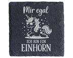 Schiefer Untersetzer Einhorn Mir Egal Spruch - Lustiges Geschenk für M – Bild 1