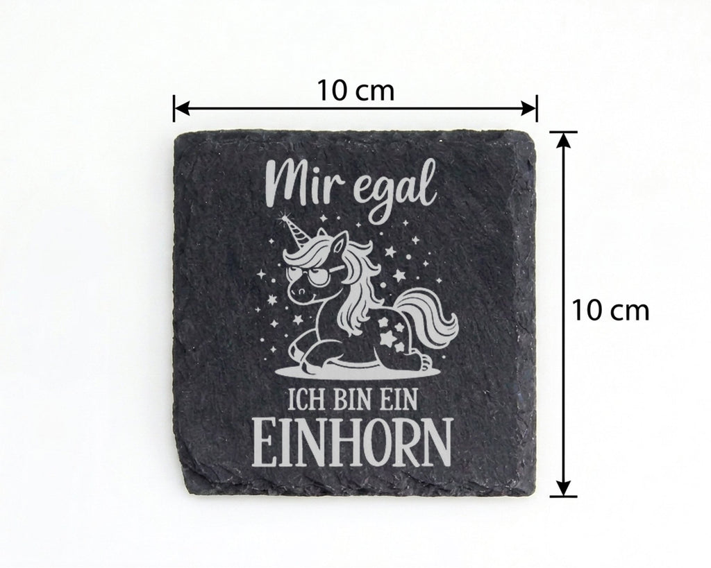 Schiefer Untersetzer Einhorn Mir Egal Spruch - Lustiges Geschenk für M – Bild 4