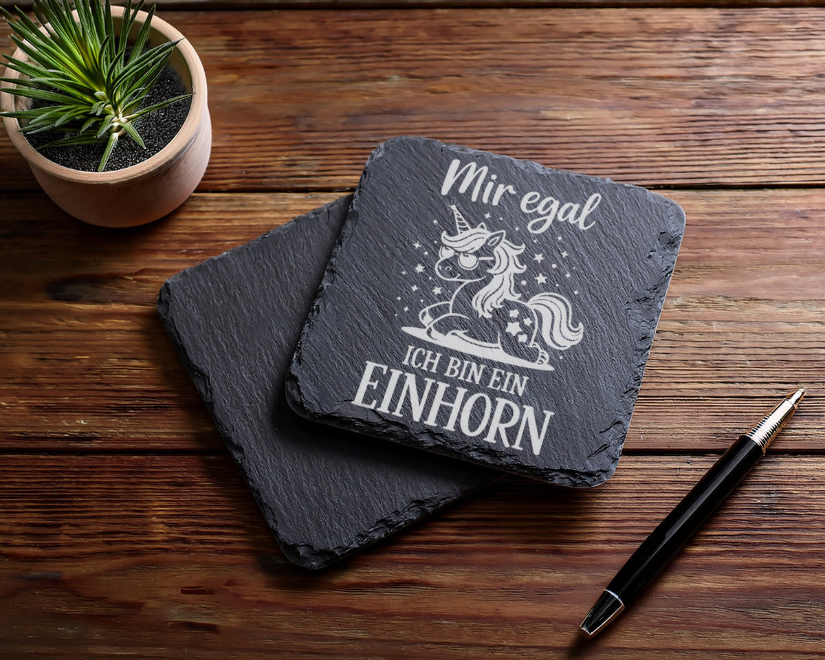 Schiefer Untersetzer Einhorn Mir Egal Spruch - Lustiges Geschenk für M – Bild 5
