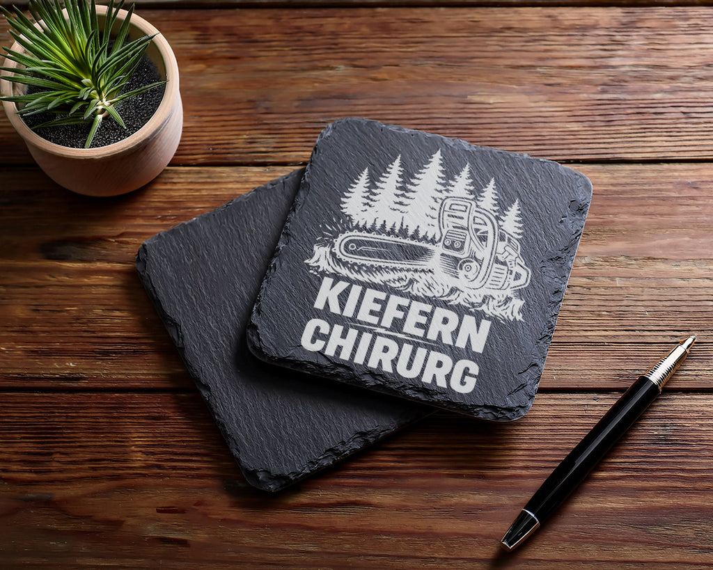 Schiefer Untersetzer Kettensäge Kiefern Chirurg Spruch - Geschenk für  – Bild 5
