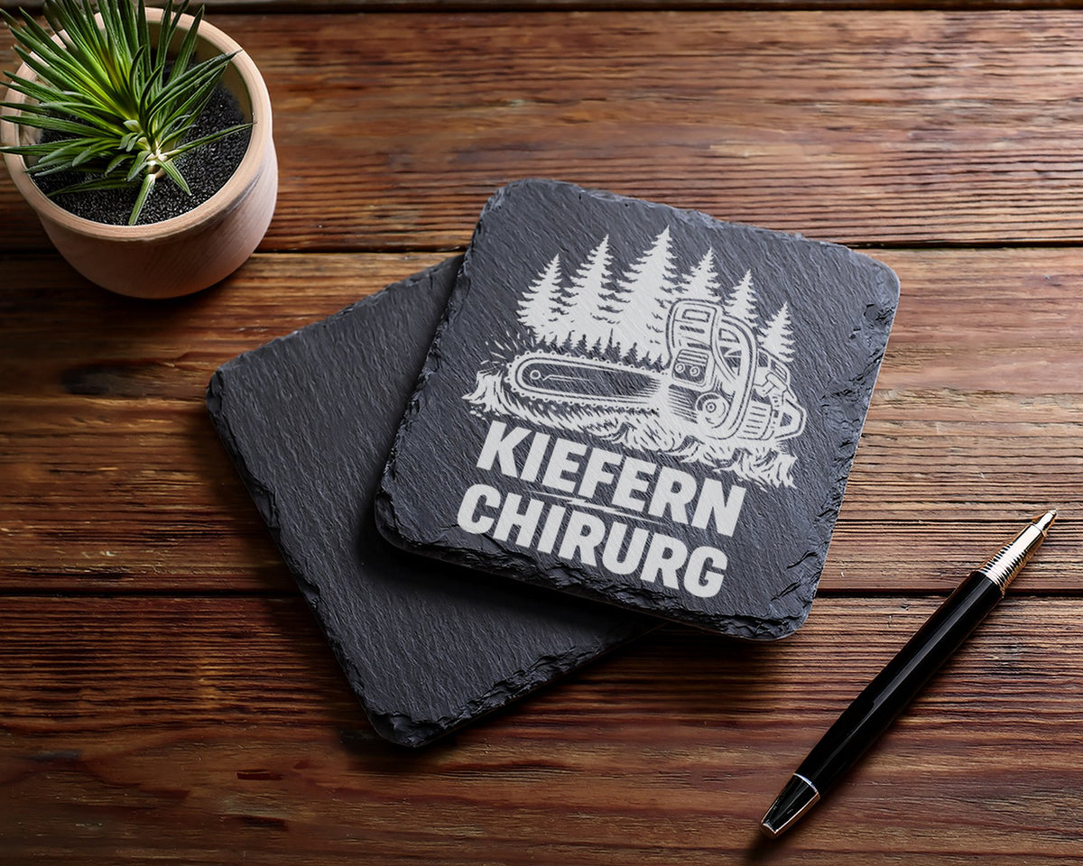 Schiefer Untersetzer Kettensäge Kiefern Chirurg Spruch - Geschenk für  – Bild 5