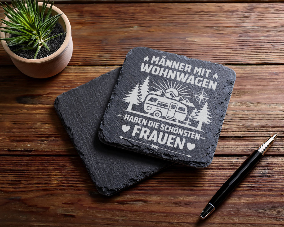 Schiefer Untersetzer Männer Mit Wohnwagen Schönsten Frauen - Geschenk  – Bild 5