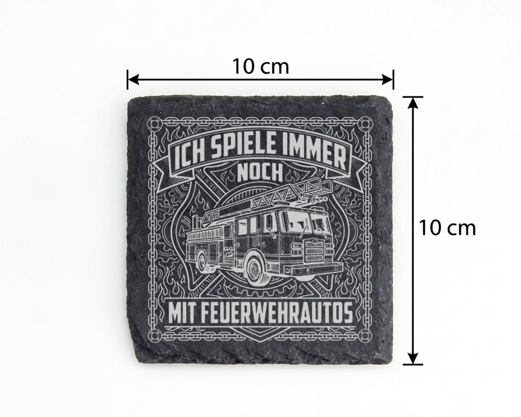 Schiefertafel Untersetzer Ich spiele immer noch mit Feuerwehrautos, Ge – Bild 4