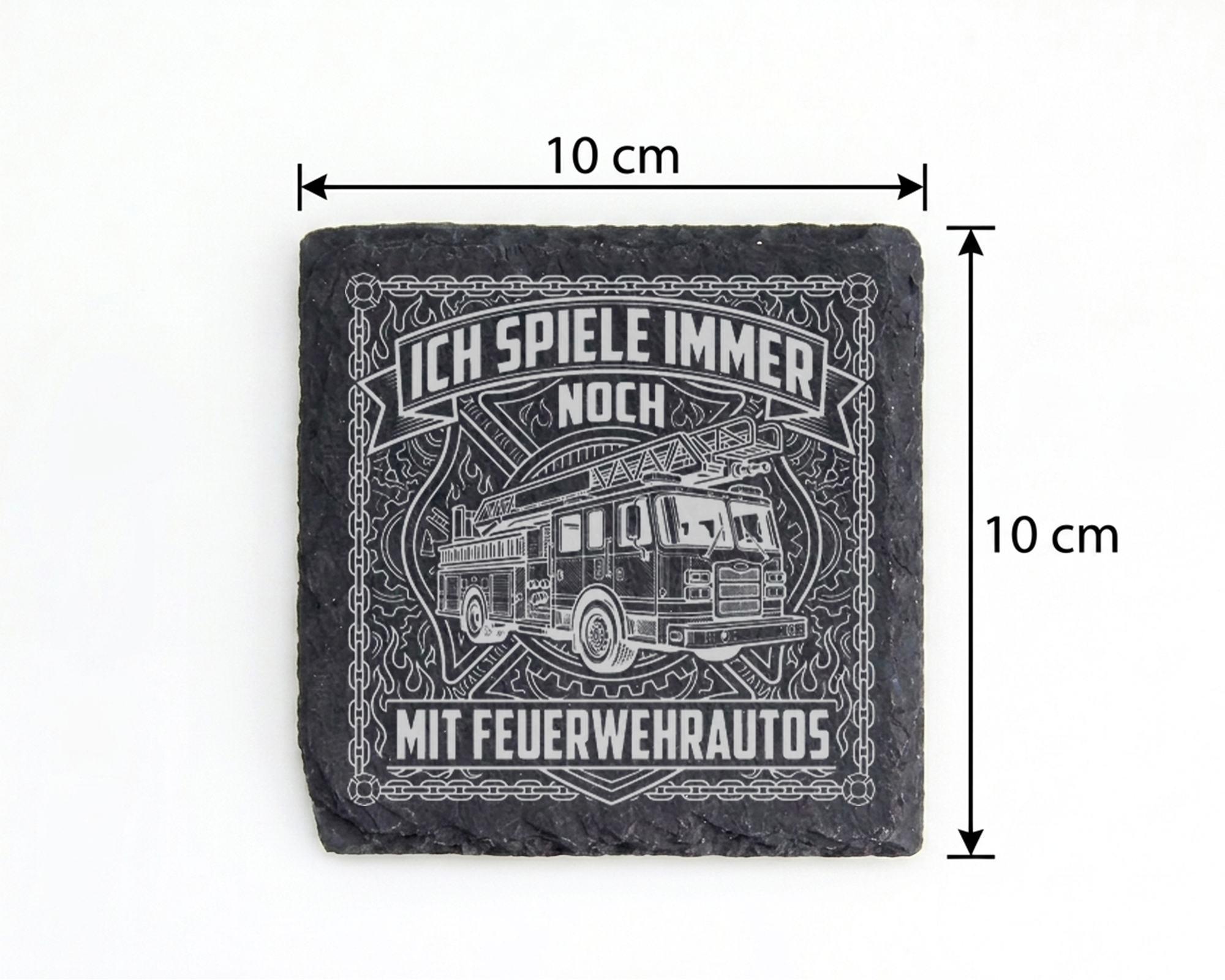 Schiefertafel Untersetzer Ich spiele immer noch mit Feuerwehrautos, Ge – Bild 4