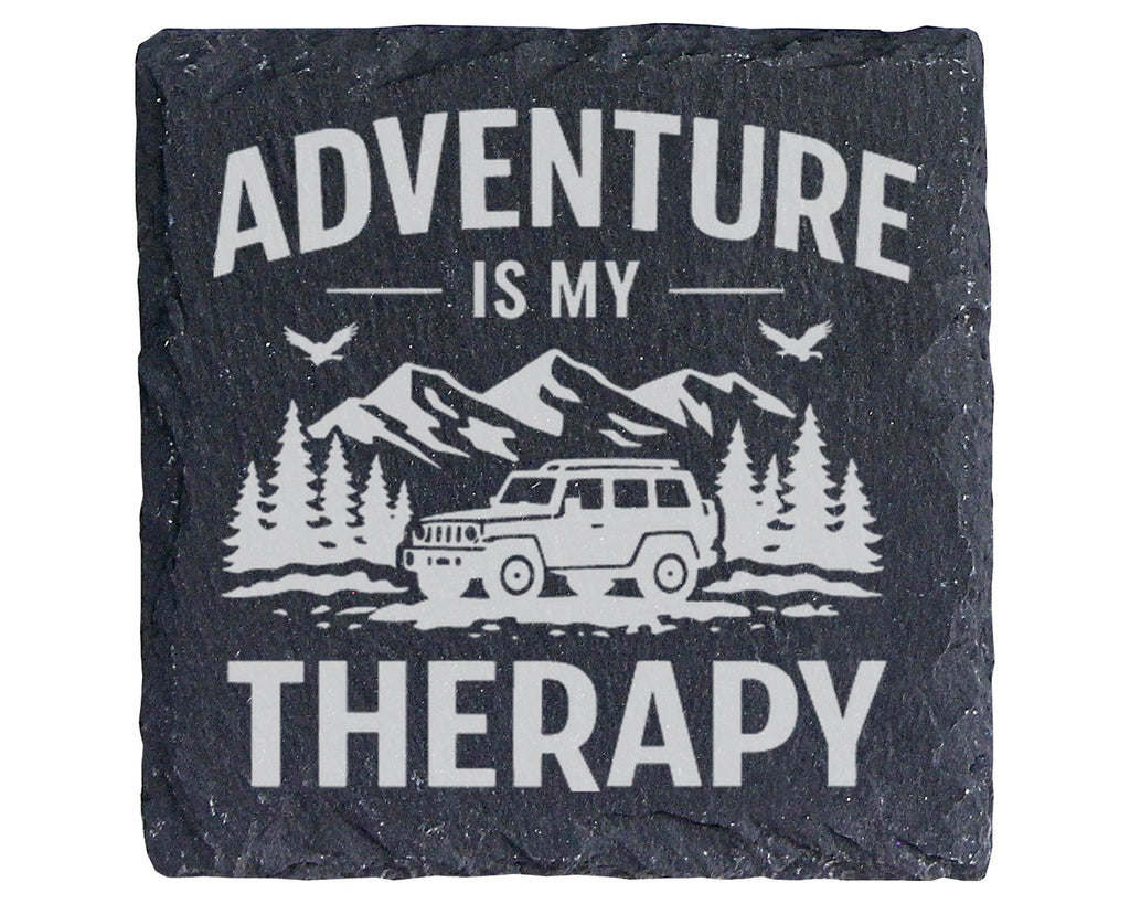 Schiefer Untersetzer Adventure Is My Therapy Offroad - Geschenk für Ge – Bild 1