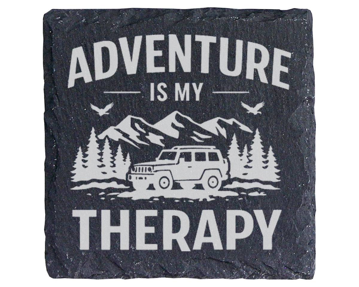 Schiefer Untersetzer Adventure Is My Therapy Offroad - Geschenk für Ge – Bild 1