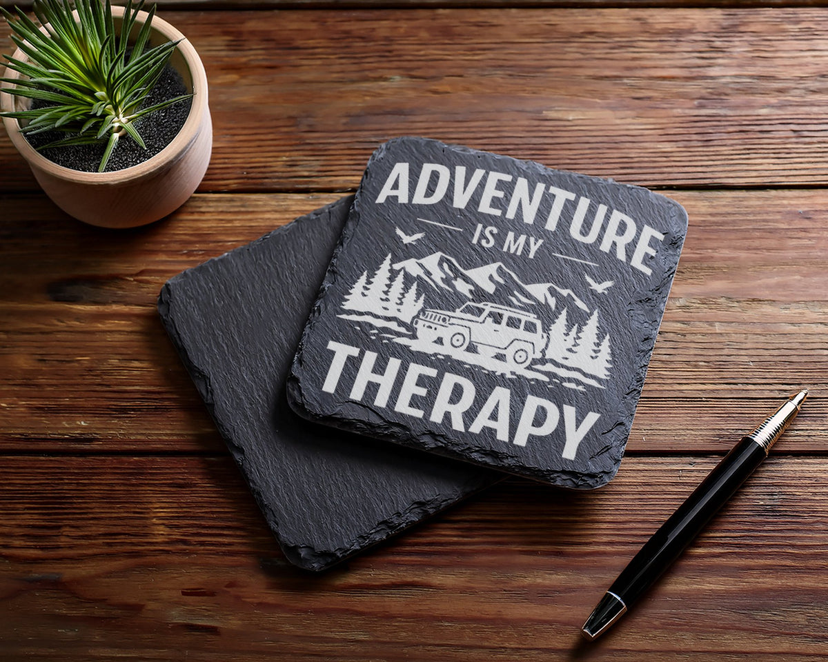 Schiefer Untersetzer Adventure Is My Therapy Offroad - Geschenk für Ge – Bild 5