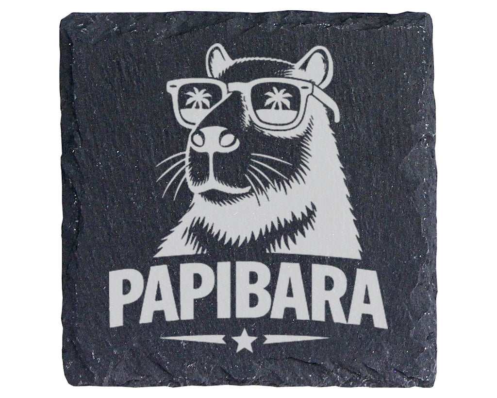 Schiefer Untersetzer Capybara Papibara - Lustiges Geschenk für Väter P – Bild 1