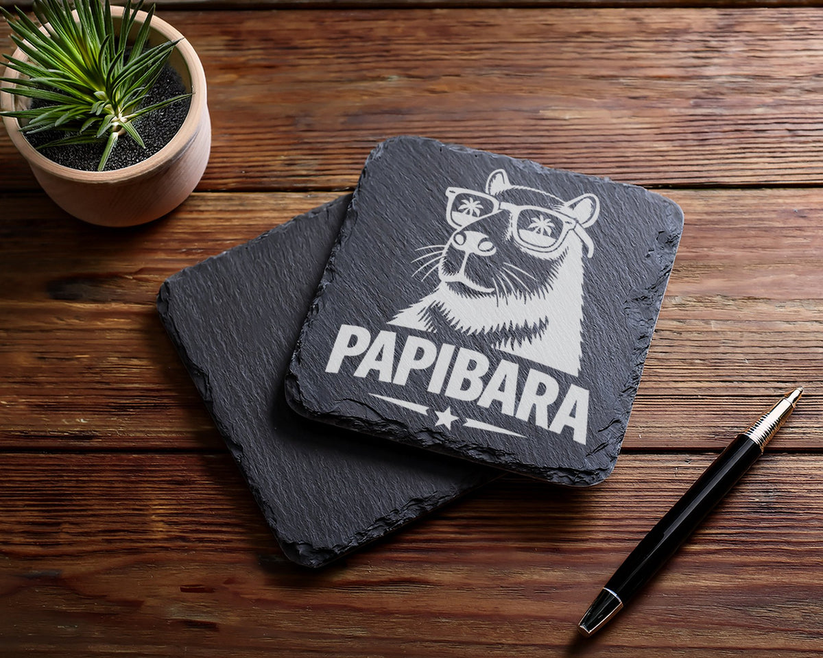 Schiefer Untersetzer Capybara Papibara - Lustiges Geschenk für Väter P – Bild 5