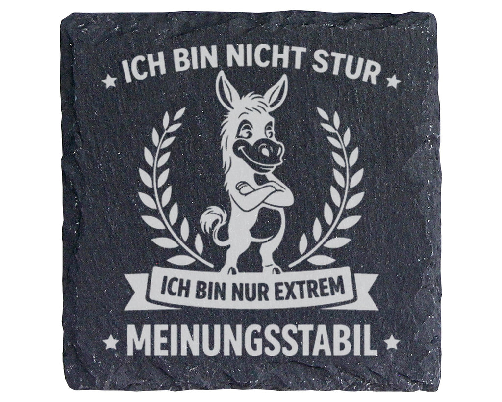 Schiefer Untersetzer Esel Spruch Nicht Stur Meinungsstabil - Lustiges  – Bild 1