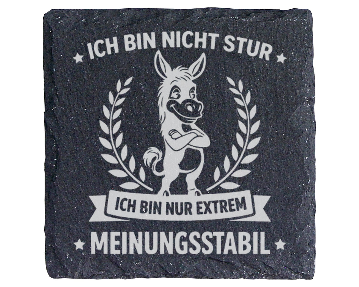 Schiefer Untersetzer Esel Spruch Nicht Stur Meinungsstabil - Lustiges  – Bild 1