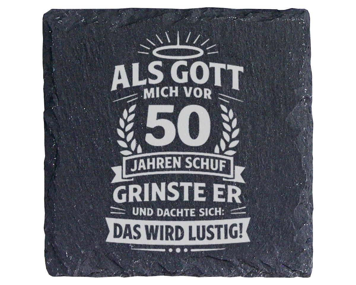 Schiefer Untersetzer 50 Geburtstag Gott Schuf Mich Lustig Spruch - Ges – Bild 1