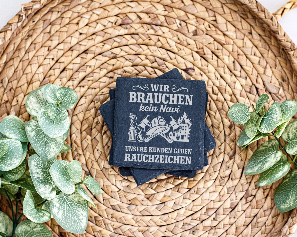 Schiefertafel Untersetzer Feuerwehr Geschenk, Wir brauchen kein Navi,  – Bild 3