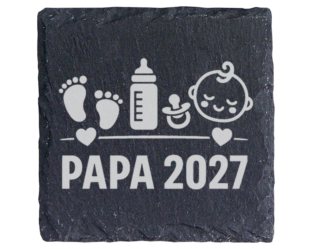 Schiefer Untersetzer Papa 2027 Baby Motiv - Geschenk für Werdende Väte – Bild 1
