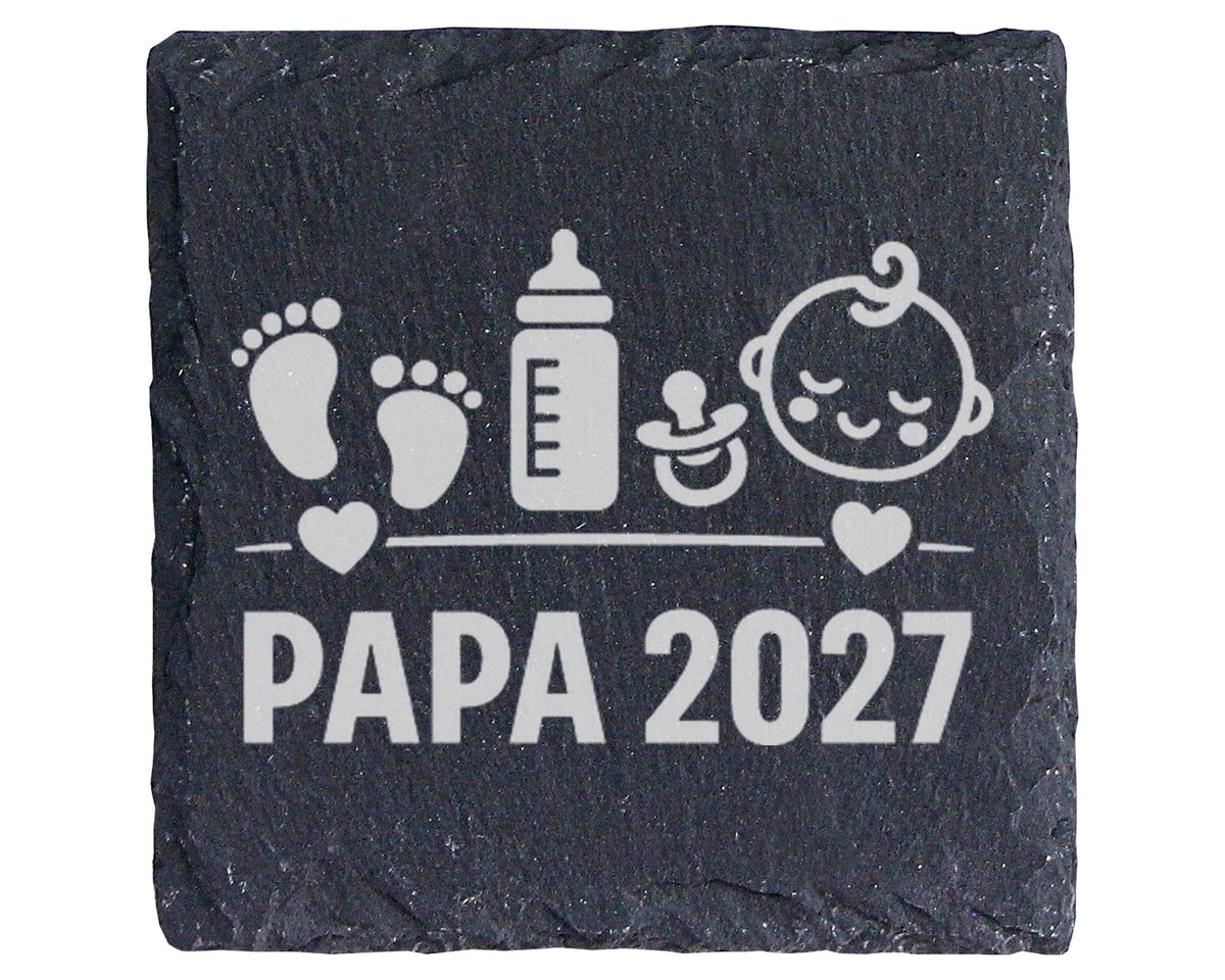 Schiefer Untersetzer Papa 2027 Baby Motiv - Geschenk für Werdende Väte – Bild 1