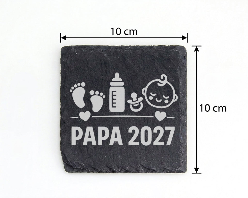 Schiefer Untersetzer Papa 2027 Baby Motiv - Geschenk für Werdende Väte – Bild 4