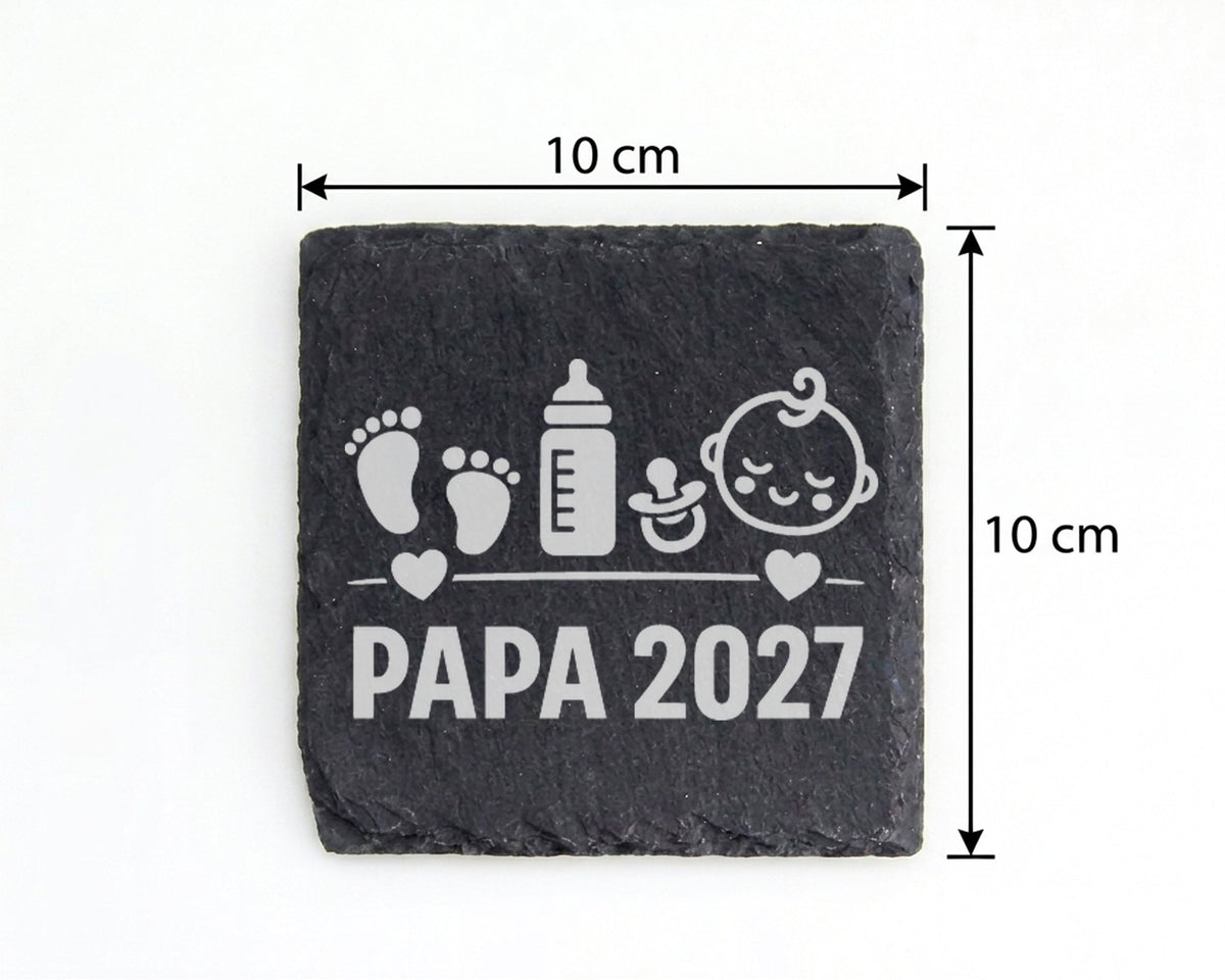 Schiefer Untersetzer Papa 2027 Baby Motiv - Geschenk für Werdende Väte – Bild 4
