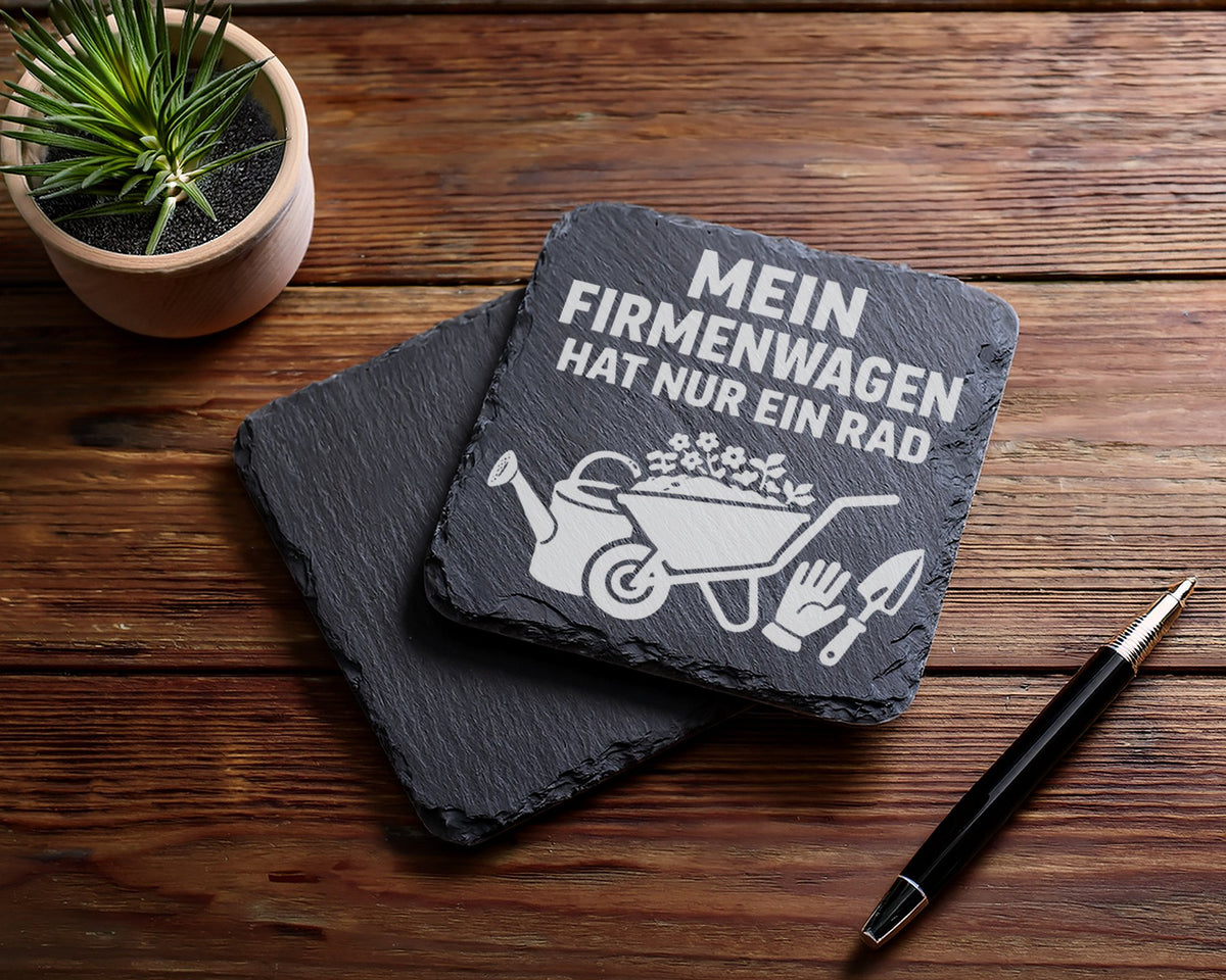 Schiefer Untersetzer Gärtner Spruch Mein Firmenwagen Hat Nur Ein Rad - – Bild 5