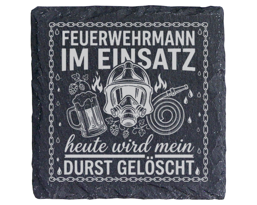 Schiefertafel Untersetzer Feuerwehrmann im Einsatz, Geschenk für Feuer – Bild 1