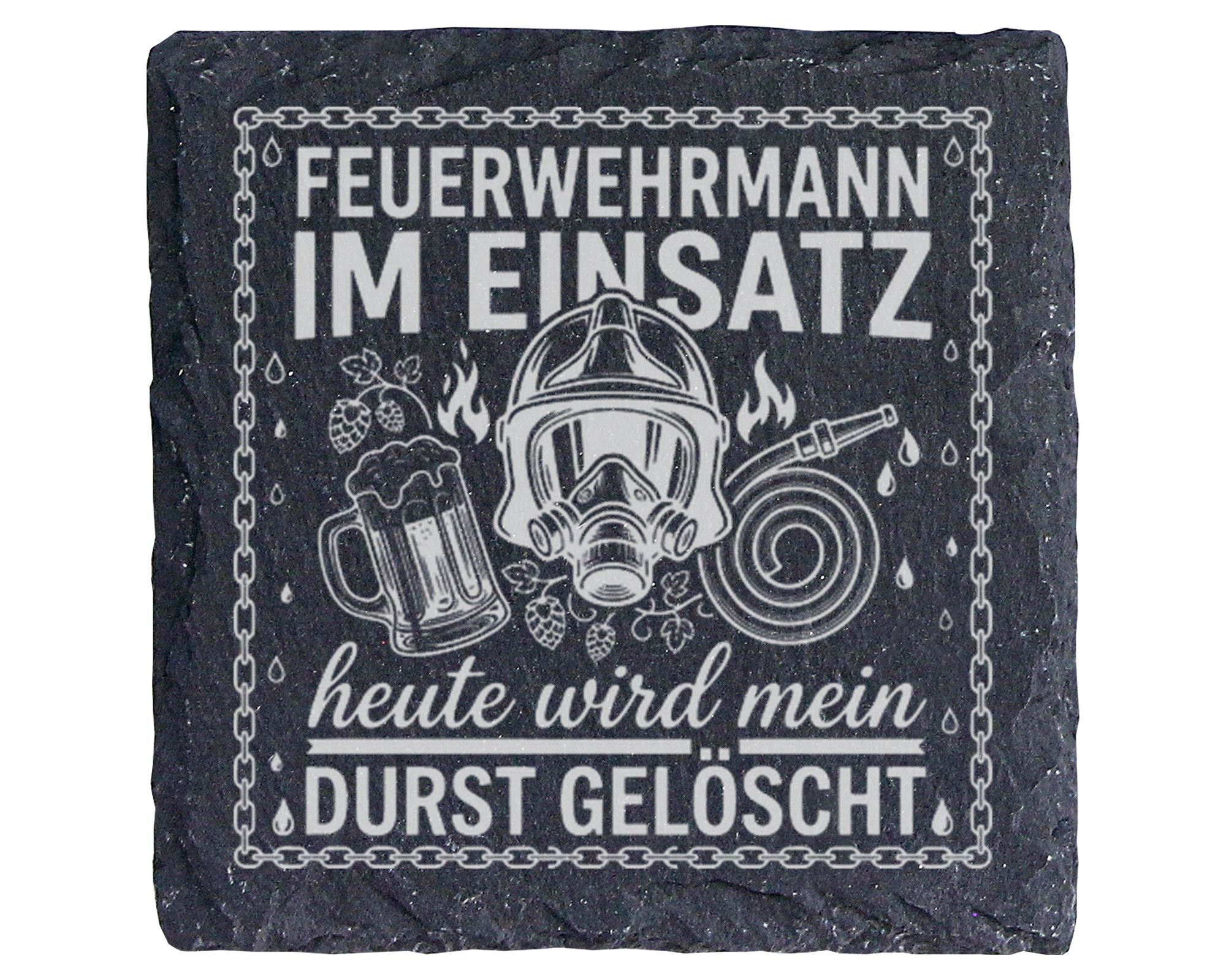 Schiefertafel Untersetzer Feuerwehrmann im Einsatz, Geschenk für Feuer – Bild 1